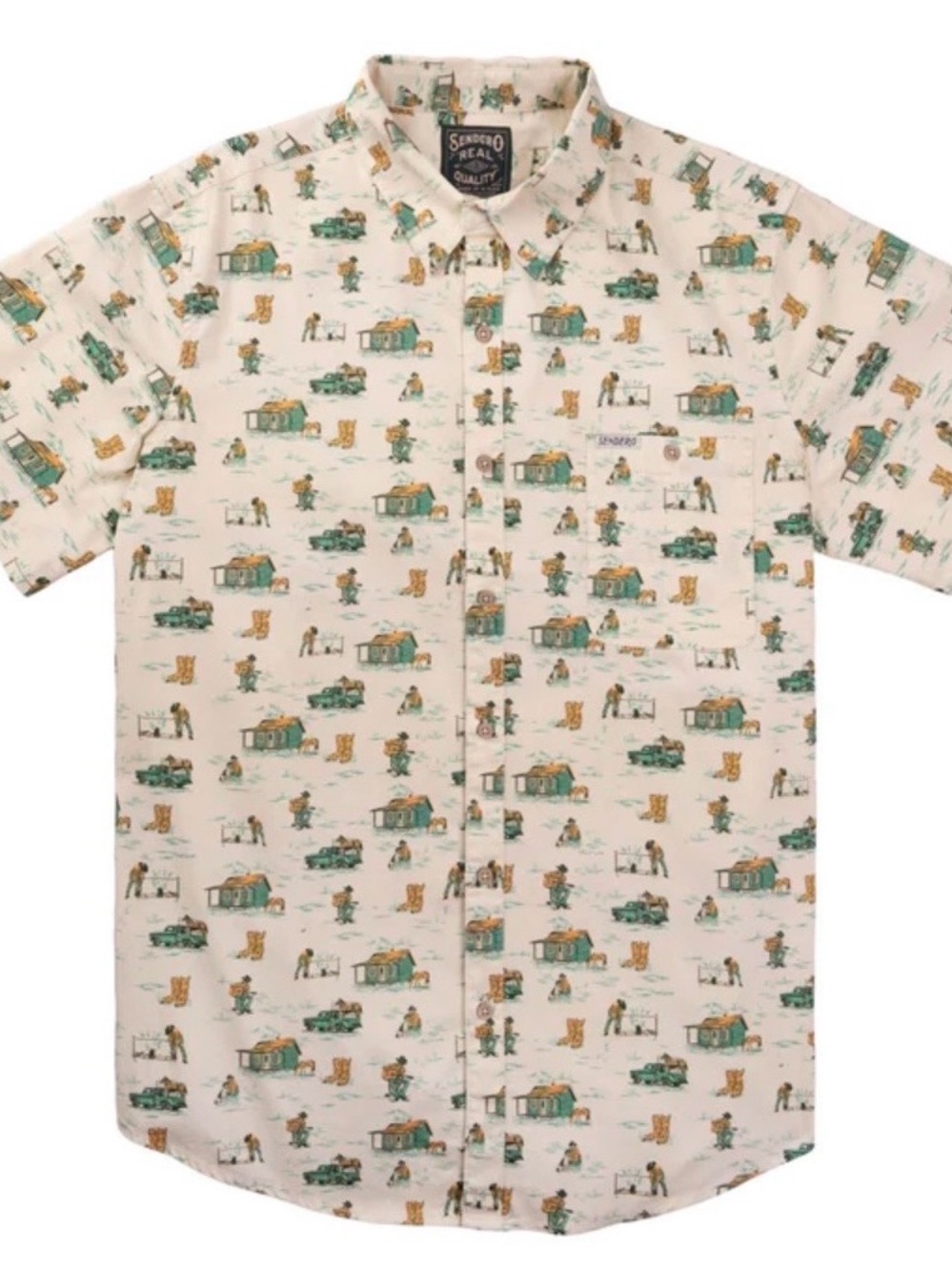 Sendero Provisions Co City Slicker Sz S Small Beige Postcards Button Up Western